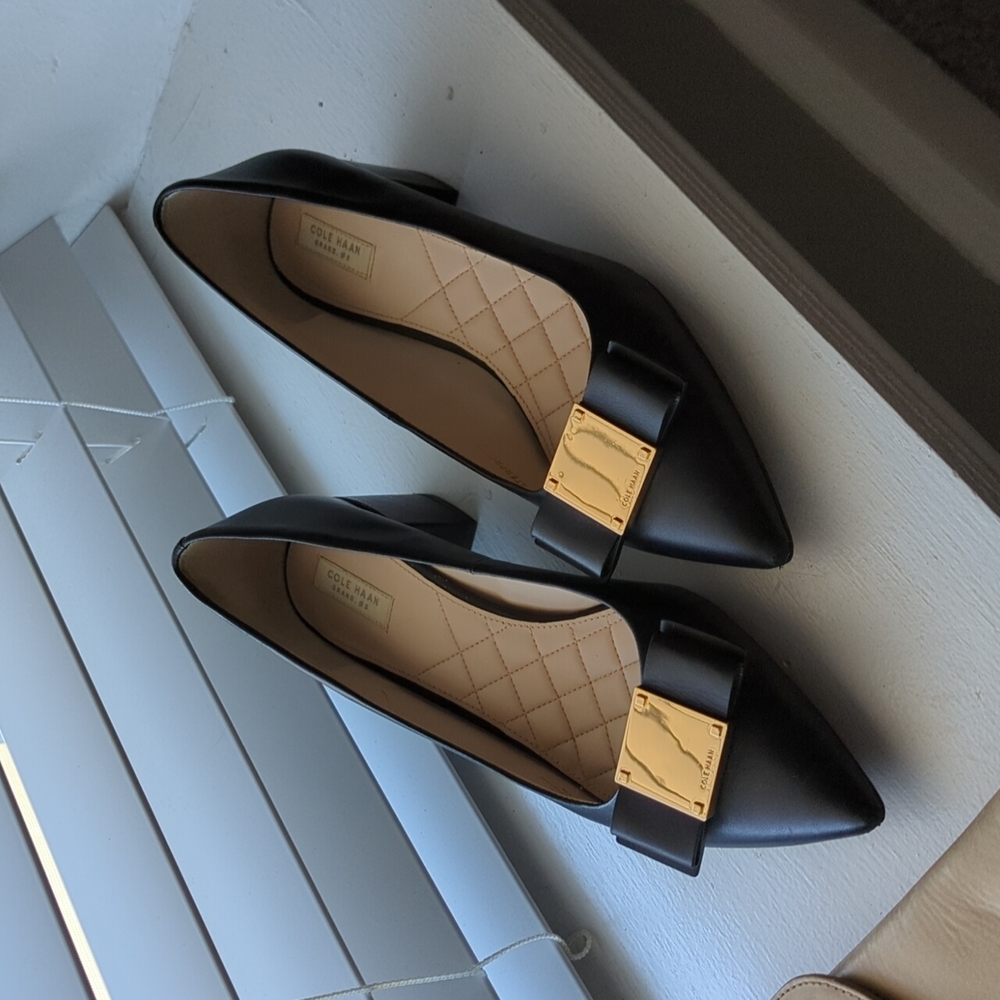 Cole Haan block pumps with bow detail